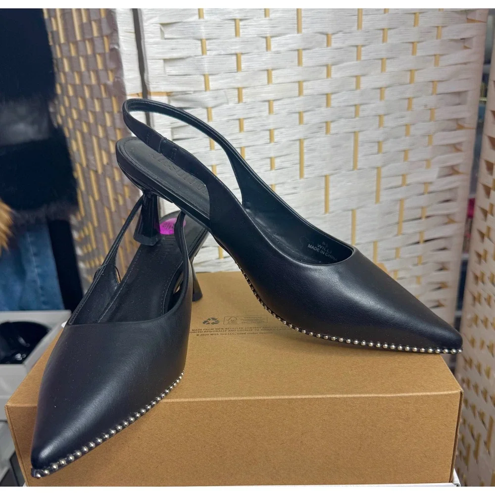 Jason Wu Black Slingback Heels Pointed Toe Stud Detail Chic Work Lunch Date - Picture 2 of 4